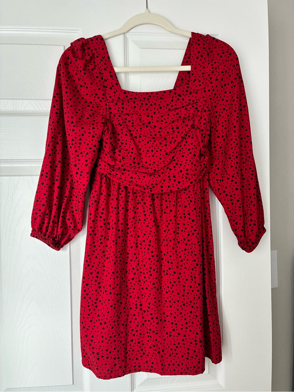 GAP Red Dress with Black Heart Print, Square Neck